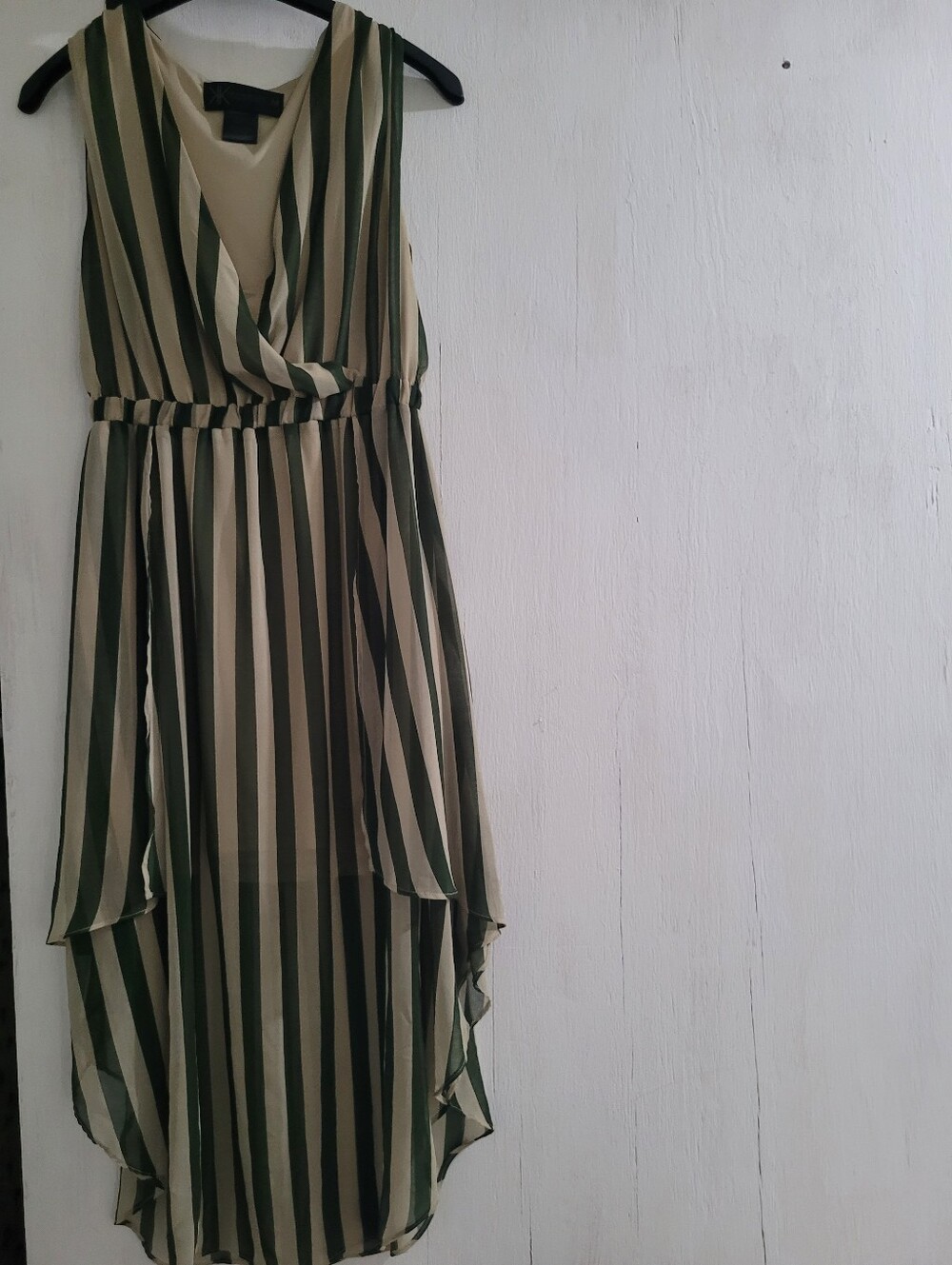Kardashian Kollection Olive Green and Cream Striped Sleeveless High-Low Dress